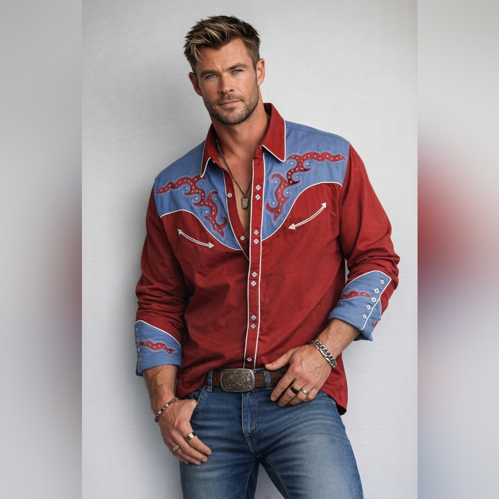 NWT Scully Western Shirt Red Blue Embroidered Snap Rodeo Cowboy XL